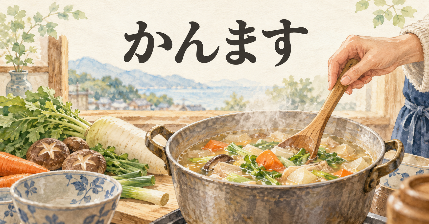 長野の方言「かんます」の意味は？料理で使う「かき回す」を解説の主題を描いたイメージイラスト。実景や商品そのものの写真ではありません。